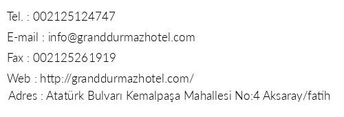 Grand Durmaz Hotel telefon numaralar, faks, e-mail, posta adresi ve iletiim bilgileri